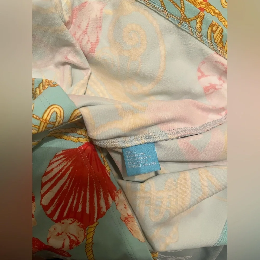 J. McLaughlin | Blue Gold Chain Catalina 3/4 Seashell Faux Wrap Blouse Small - Picture 5 of 5